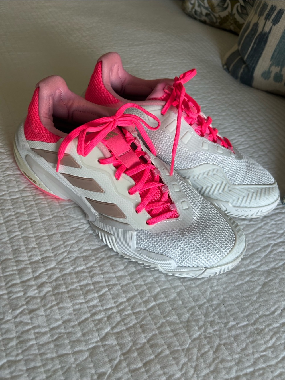 adidas White Athletic Sneakers with Hot Pink Accents